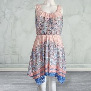 Floral Paisley Lace Lined Waist Defined Asymmetrical Sundress Summer Dress